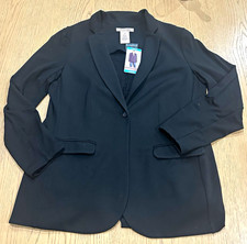 Philosophy Womens Black Knit One-Button Collared Blazer Jacket Pockets Sz L