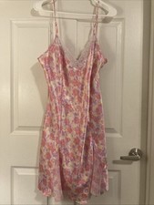 Delicates Silky Polyester Nightgown Women Size L Floral Spaghetti Strap Spent