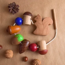 Wooden Lacing Toy Squirrel Montessori Baby Materials Learning for Children