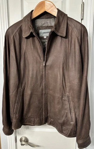 Johnston & Murphy Full Zip Lambskin Leather Jacket Mens Brown Size 40 M image 2