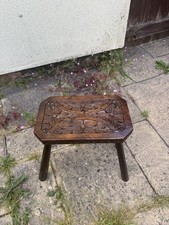 Country Cottage Arts & Crafts Carved Oak Stool C1880s Stamped By A Loome