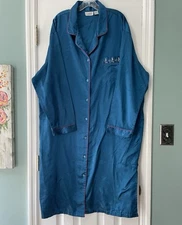 Vintage! Kathryn Plus Size 2X Blue Gloss Satin Long Grandmacore Modest Nightgown