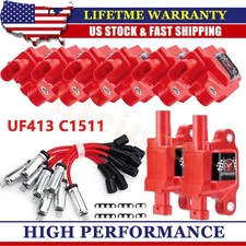 Set of 8 UF413 Square Ignition Coil+Spark Plug Wire For Chevy Silverado 1500 GMC