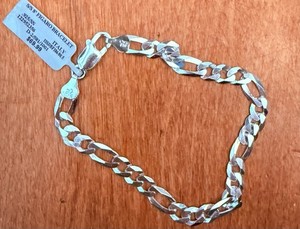 New Men’s Figaro Sterling Silver Italian Chain Bracelet .925 Italy 8” With Box