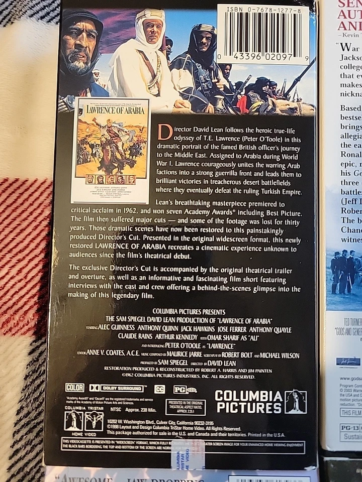 4 Vhs Lot-Gods and Generals,Gettysburg,Gone With The Wind,Lawrence Of Arabia - Image 3 of 4