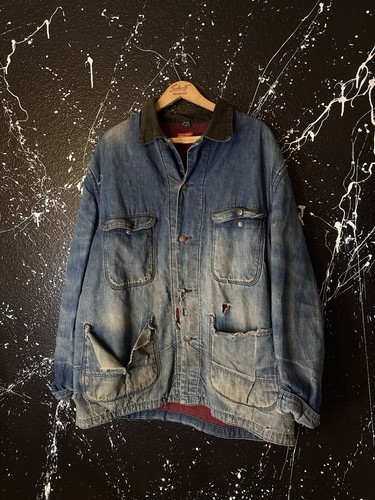 Big Mac, 1950s Big Mac JcPennys Sanforized Distressed Denim Work Jacket Size XL USA Made