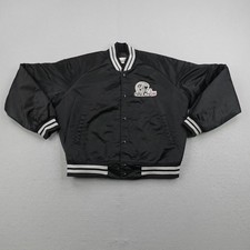 Vintage Raiders Jacket Mens Large Black Satin Chalk Line Quilted Bomber NFL 90s