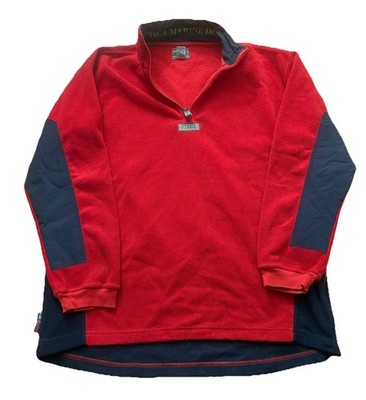 Vintage Nautica Denim Fleece Pullover Men's L 90s Red