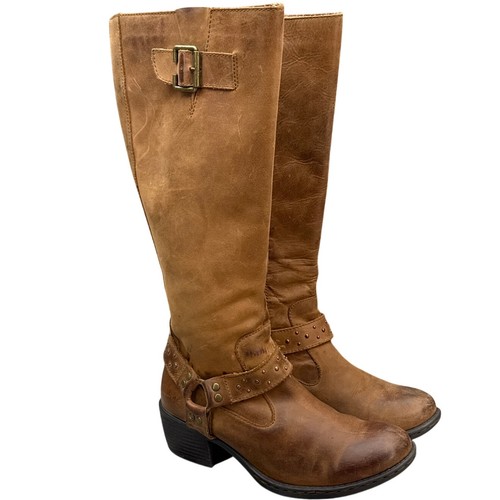 b.o.c. Born Concepts Brown Leather Buckle Harness Tall Riding Boots Women 7/38