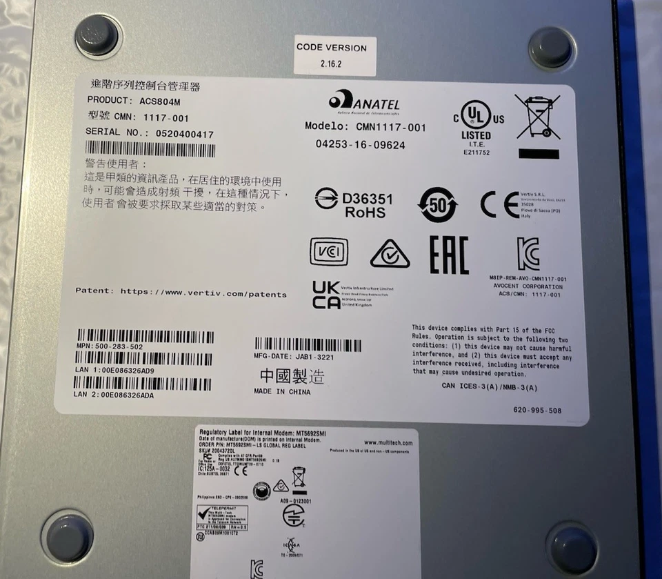 Vertiv Avocent ACS800 - 4-PortSerial Console ACS804MEAC400 - Image 4 of 4