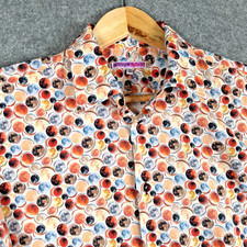 Coton Doux Shirt Mens Medium (EU40) Multicolour Lunar Print Slim Stretch