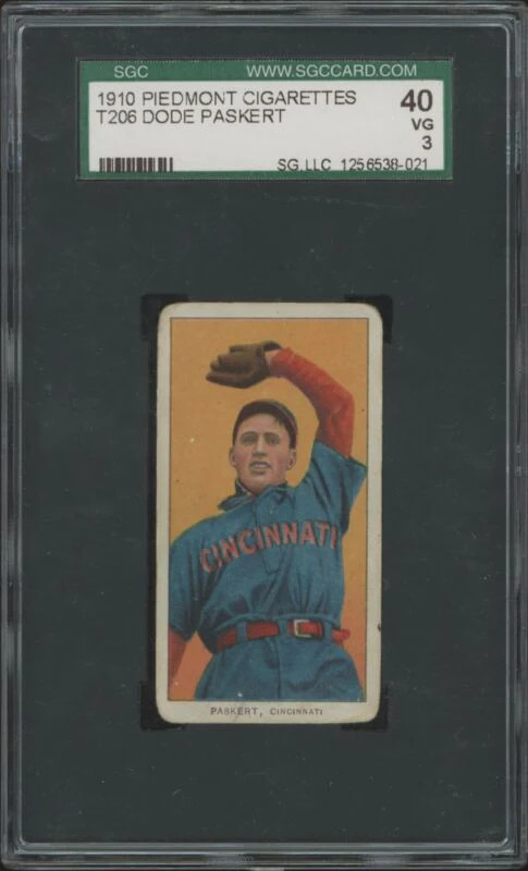 1909 T206 DODE PASKERT VG SGC 3 PIEDMONT 350 BASEBALL CINCINNATI REDS