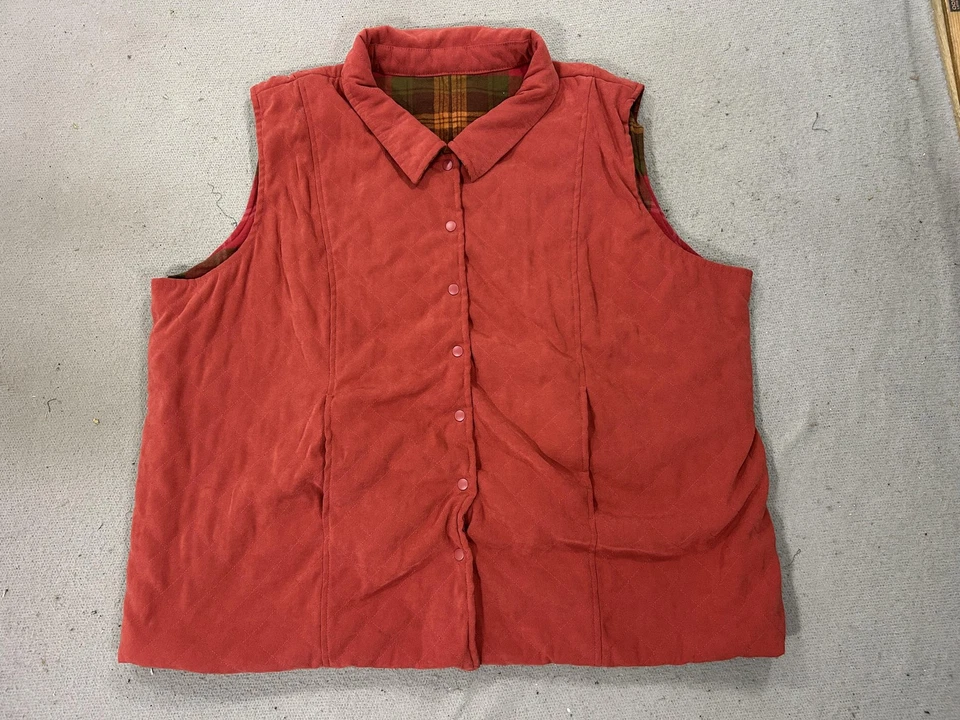 Chaleco Denim & Co Mujer 3X Rojo Cuadros Reversible Acolchado Talla Grande Franela Foto 2 de 4