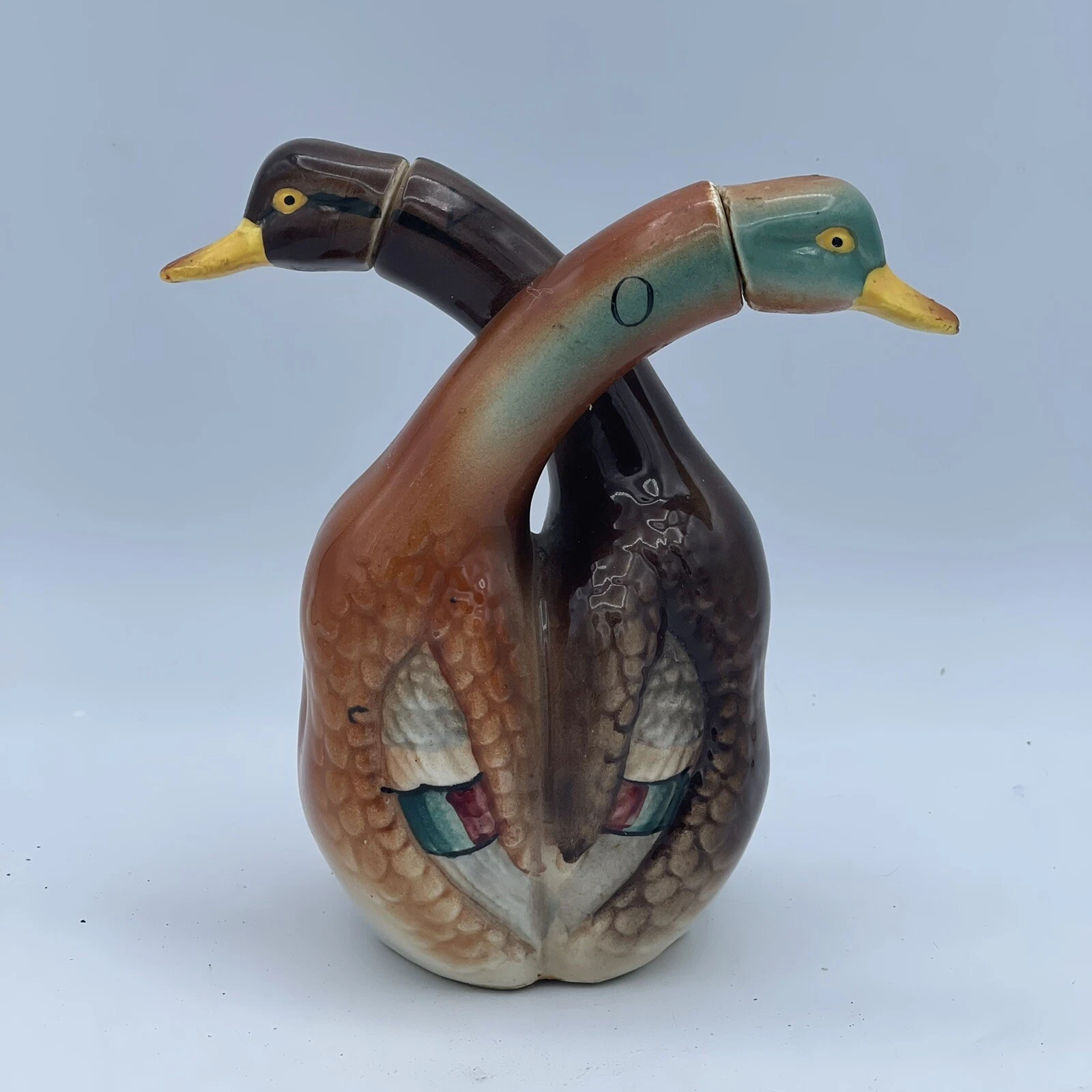 Vintage (1930s) Ucagco Double Spout Cruet, Oil Vinegar, Entwined Mallard Ducks