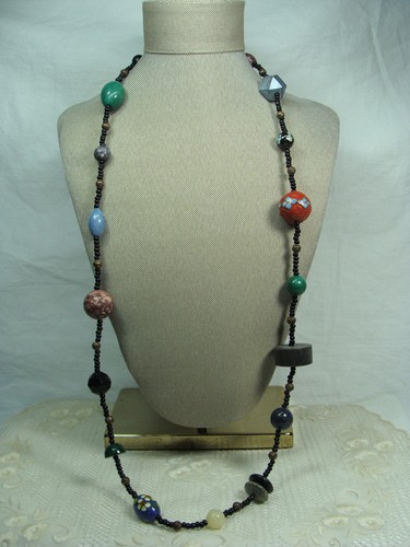 Collar de cuentas de cuarzo volcánico de jade de piedra semipreciosa Cloisonne cinnabar de colección - Imagen 15 de 20