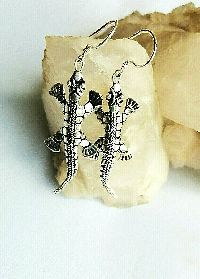 Sterling silver lizard drop dangle earrings NEW