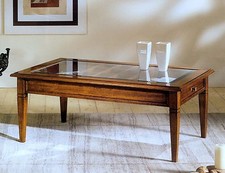 TAVOLINO DA SALOTTO NOCE ITALIANA C/CASSETTI E GRIGLIA PIANO VETRO   H789