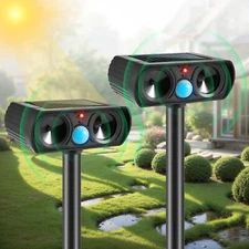 2 Pack Black Solar Ultrasonic Pest Repeller – Outdoor Animal & Rodent Control