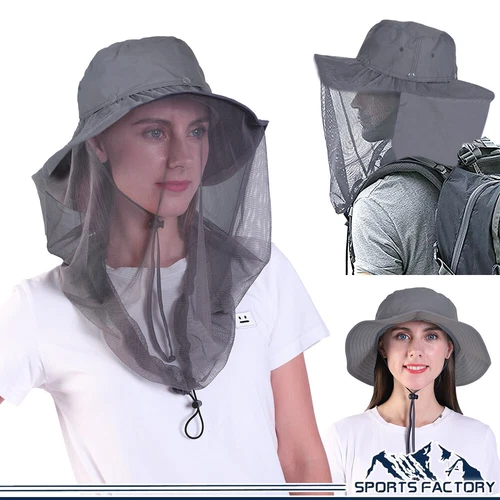 Men Women Mosquito Head Net Sun Hat Bug Gardening Fishing Mesh Neck Flap Cap