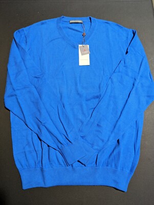 NWT MEN'S DOUGLAS ANTHONY CASHMERE V-NECK SWEATER, SIZE: XL, COLOR: BLUE (M5)