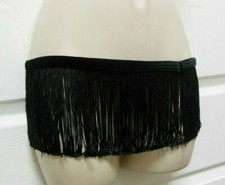 NEW Dance Fringe Skirt Velvet band Black ch/ladies short pullup 6" drop