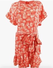 Michael Kors Women's Palm Ruffle-Sleeve Dress Size 1X NWT Sangria