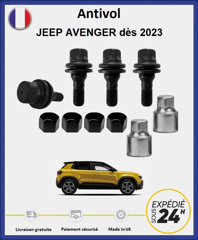FARAD Ecrous antivol de roues noir Jeep Avenger dès 2023 (4 écrous + 2 douilles)
