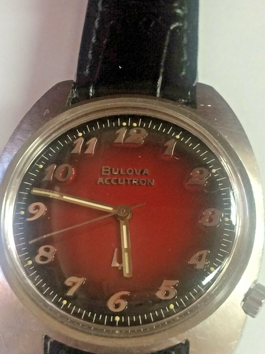 ケンBulova Accutron 未使用品　電池切れ　ジャンク BULOVA ACCUTRON TUNING FORK BLACK & RED WINE DIAL CAL 2180 | eBay