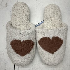 Williams Sonoma Ivory Rosewood Heart Slip On Slippers House Shoes Women s Size M
