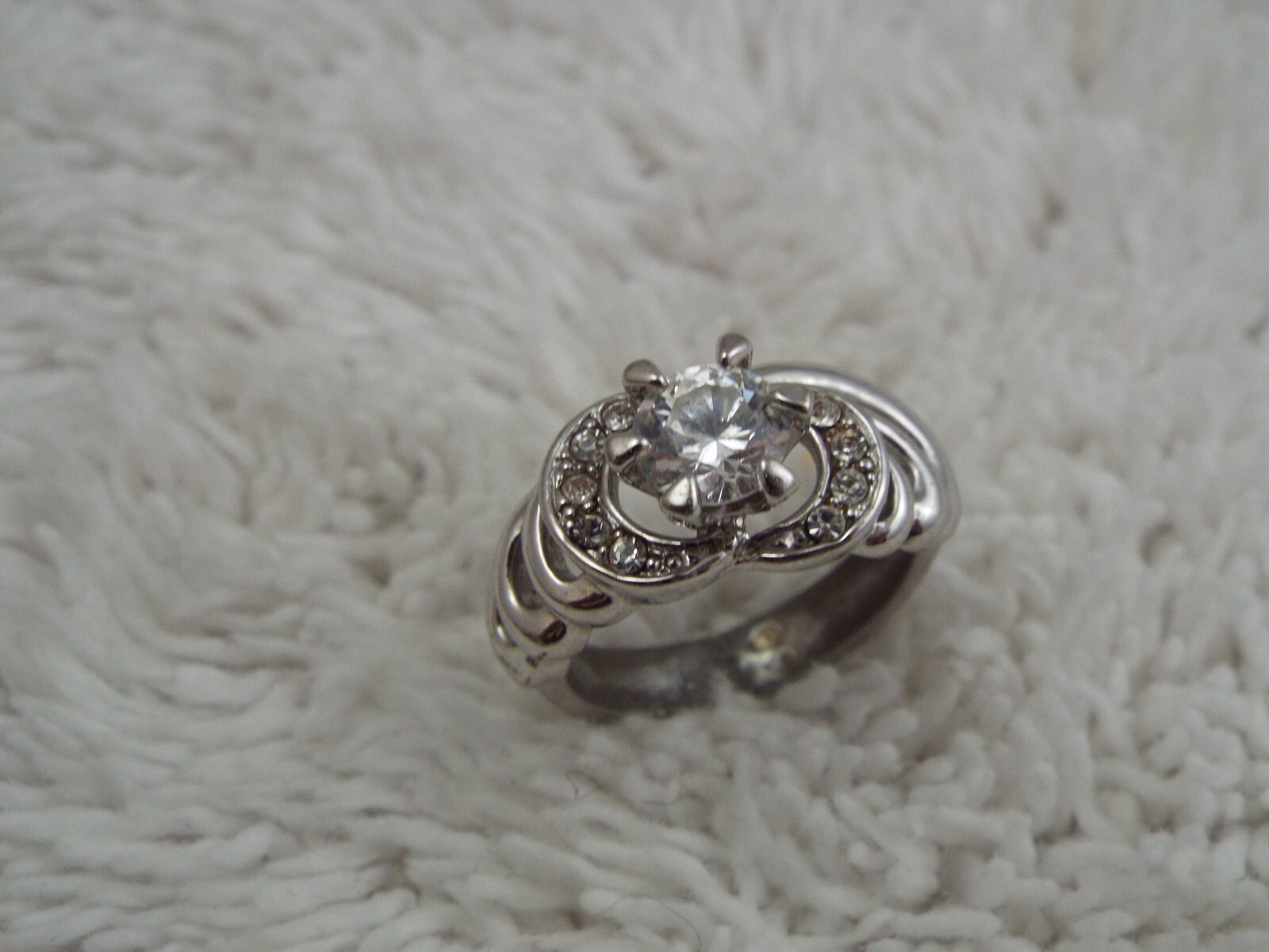 Silvertone Rhinestone ~  Size 6  Ring - image 1