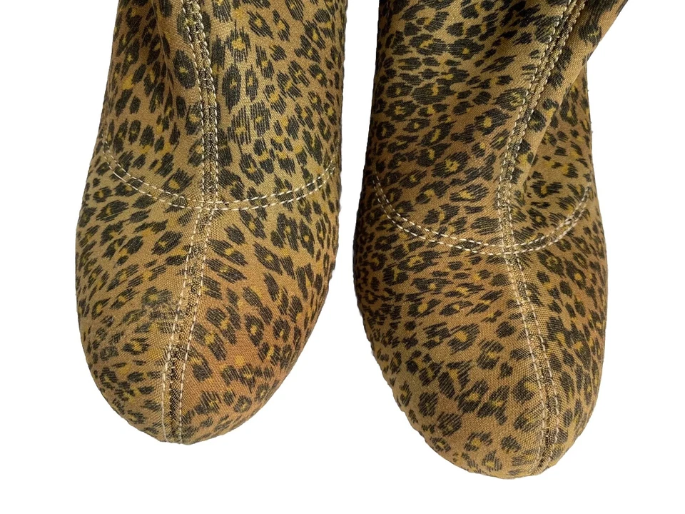 Martinez Valero Tela Leopardo Tacón Plataforma Moda Calcetín Bota Talla 6.5 Foto 4 de 4