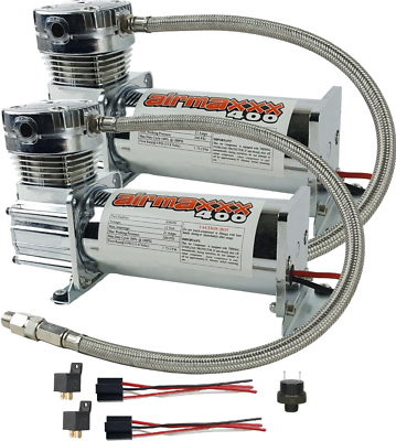 #ad airmaxxx 2 Chrome 400 Air Compressors Dual Pack Air Suspension System 120 150 $300.74