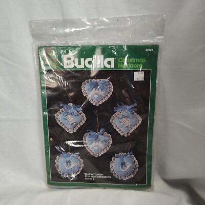 Vintage Bucilla Christmas Ornament Kit Lace Hearts Set Holiday Decor