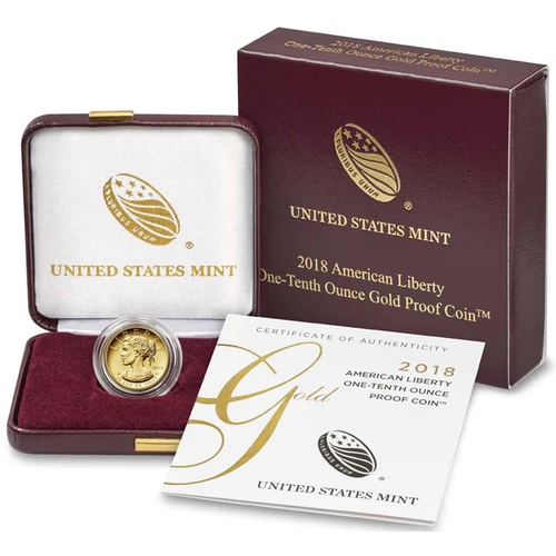 2018-W $10 1/10-oz Proof Gold American Liberty High Relief w/ Box, OGP &COA