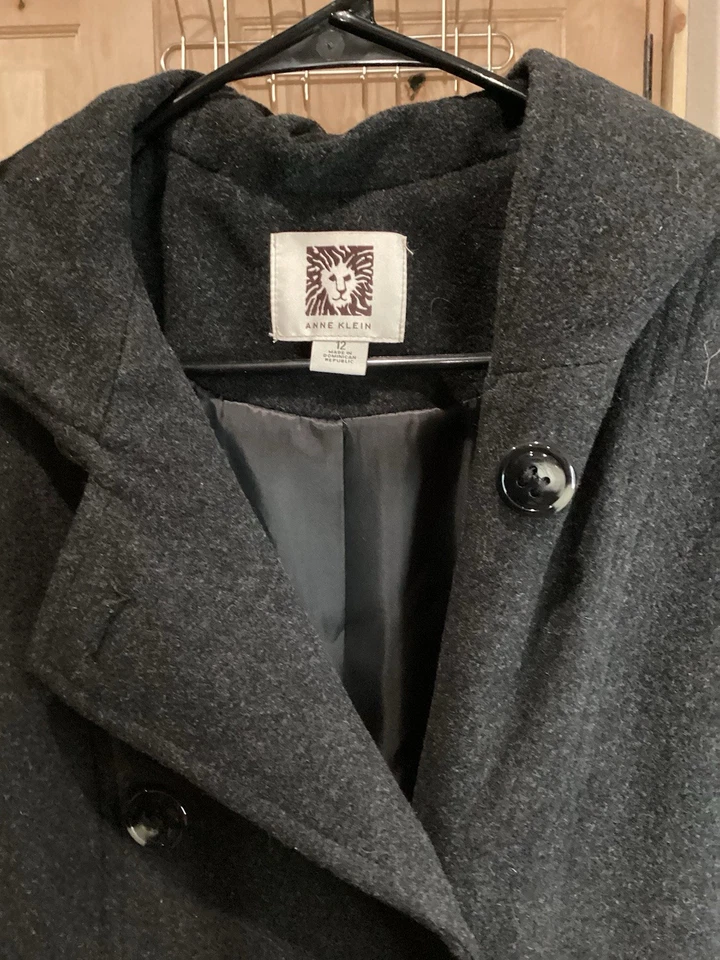 Anne Klein Women's Hooded Double-Breasted Maxi Coat Charcoal Size 12 NWT  - Image 3 of 4