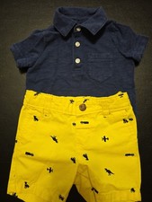 Boys Sz 9m Two Piece Polo Shirt And Graphic Shorts Outfit