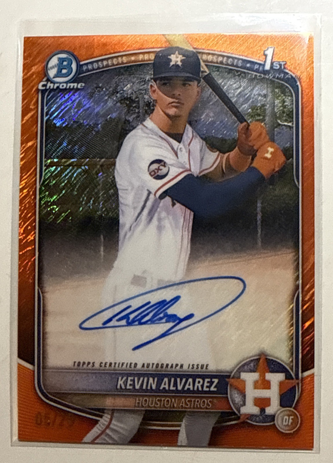 2025 Bowman Chrome on card Kevin Alvarez #CPA-KA 1st Bowman Auto Orange Shim /25