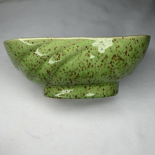 Vtg MCM UPCO USA Green w/Brown Speckled Glazed Ceramic Planter Trinket Dish Bowl