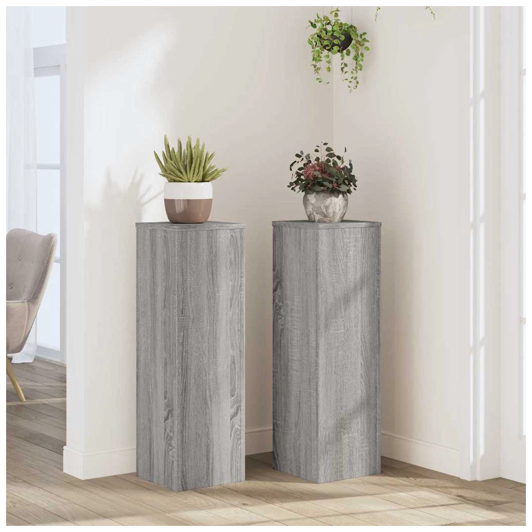 Plant Stand 2pc Set Grey Sonoma Engineered Wood 25x25x80cm Tiered Indoor/Outdoor