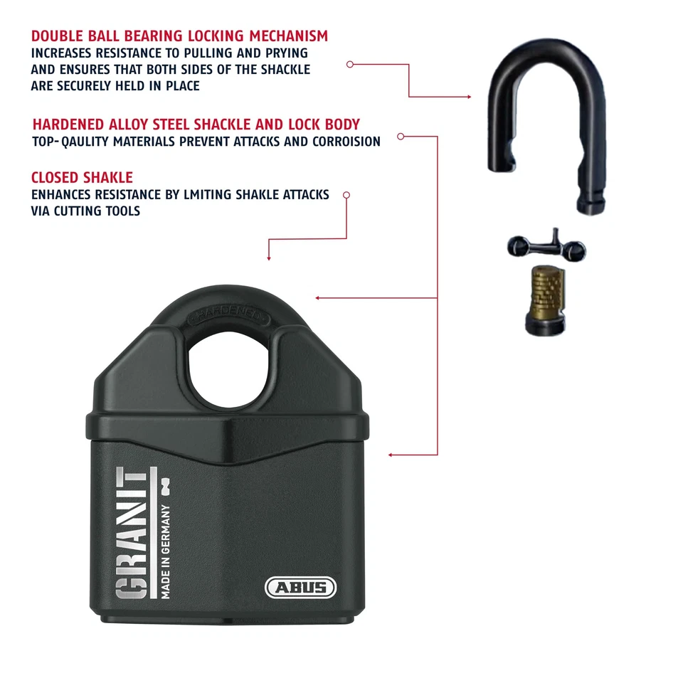 Granit 37/80 Heavy Duty Hardened Steel Padlock - Closed Shackle Lock with 1/2... - Image 3 of 4
