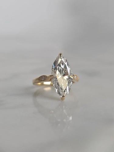 Unique 3.50 Ct Marquise Lab Grown Diamond Engagement Ring Solid 14K Yellow Gold