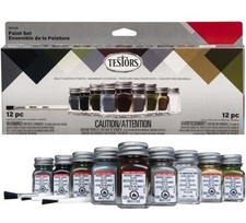 Testors Enamel Paint Set Flat 8 Paints1 Thinner 3 Brush - Military