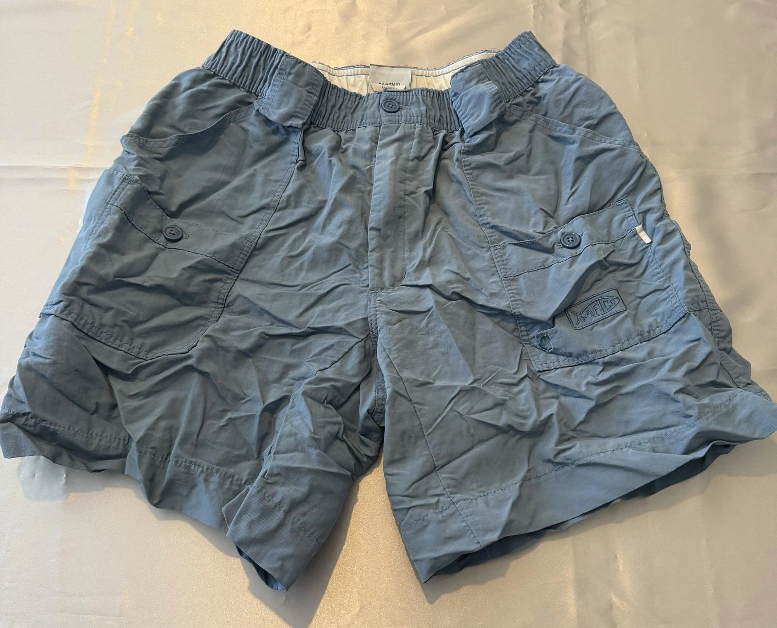 AFTCO Shorts Mens 30 Blue Nylon Fishing Cargo Elastic Waist Quick Dry Pockets