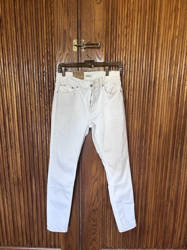 Polo Ralph Lauren Women’s Tompkins Mid Rise Skinny Jeans White Stretch Denim