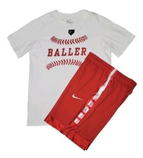 Nike Dri-fit Boys Large White/Red "Baller" Baseball Tshirt  Athletic Shorts Set