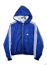 Vintage Adidas Reversible Puffer Jacket Medium Mens Y2K Blue Retro Soccer Hooded