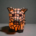 Vintage Tiffany Style Pig Lamp Stained Glass Decorative Night Light