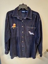 Vintage Disney Winnie Pooh Women's Large Embroidered Corduroy Button Up Shirt