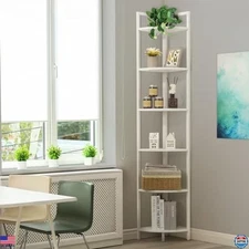 6 Tier Corner Shelf, 71.1" Tall Bookshelf, Metal Frame Display Rack, White