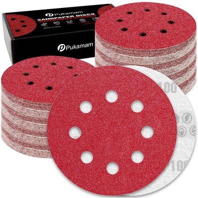 Pukamam 120pc 5in 100 Grit Hook & Loop Sanding Discs for Orbital Sander